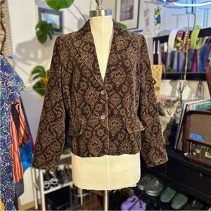 Willi Smith Corduroy Button Front Floral Blazer Brown Gold Vintage